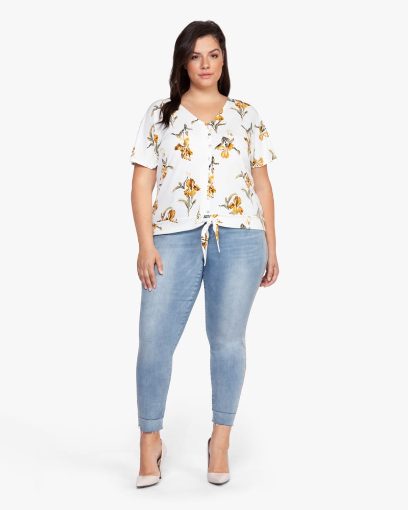 Plus size model wearing Josephine Tie-Front Flutter-Sleeve Top by Dex Plus | Dia&Co | dia_product_style_image_id:123050